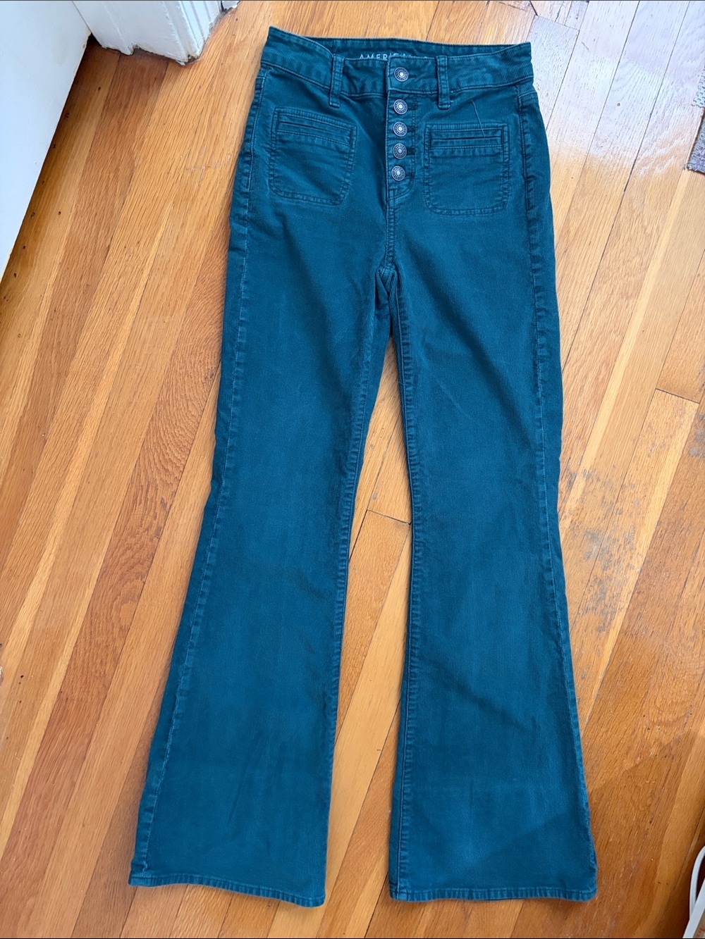 American Eagle Size 0 Regular Teal Narrow Wale Corduroy Pants Flare Bootcut Leg